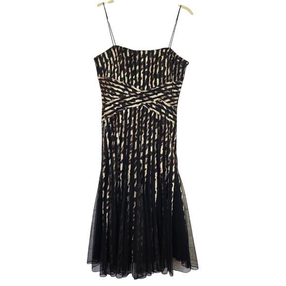 M JS Collections Black Leopard Striped Flare Cocktail Dress Size 10 Y2K Mesh Pad - Picture 1 of 11